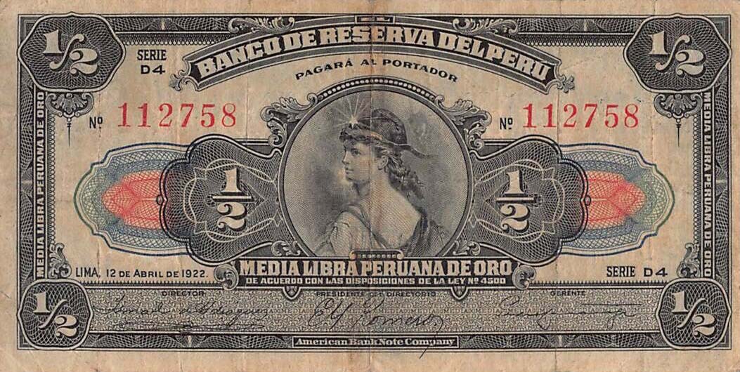 Front of Peru p56: 5 Soles from 1922