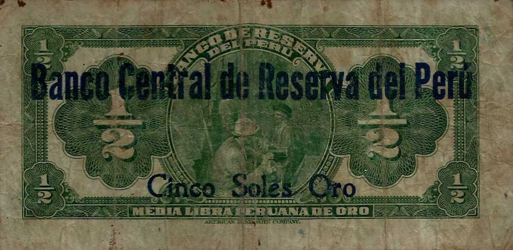 Back of Peru p60: 5 Soles from 1926