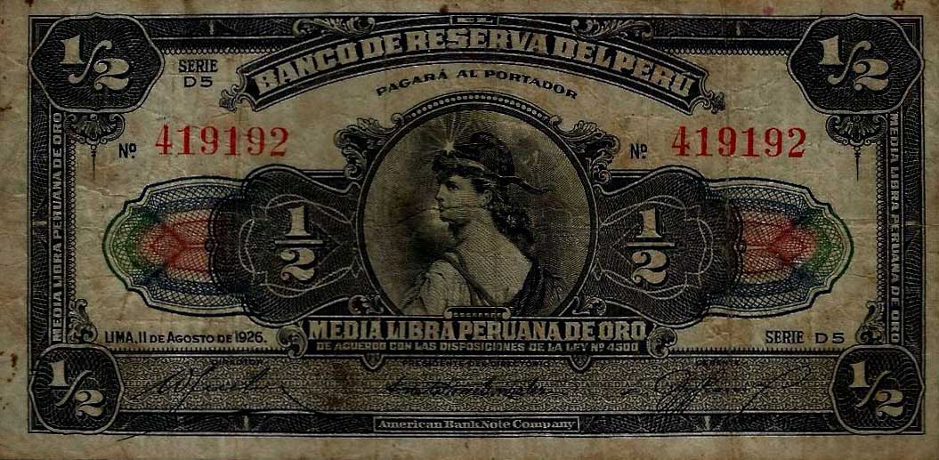 Front of Peru p60: 5 Soles from 1926