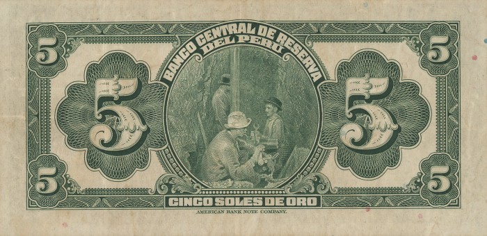 Back of Peru p66a: 5 Soles from 1933