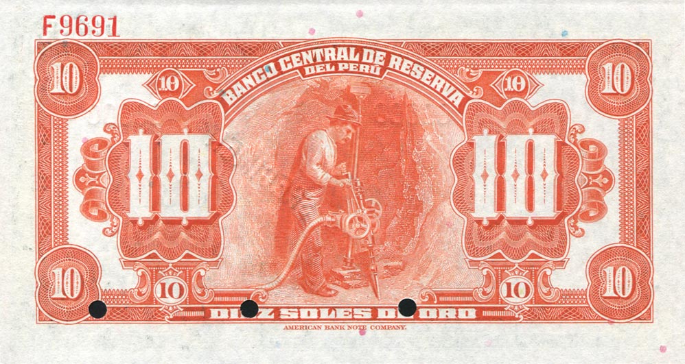 Back of Peru p67s: 10 Soles from 1933