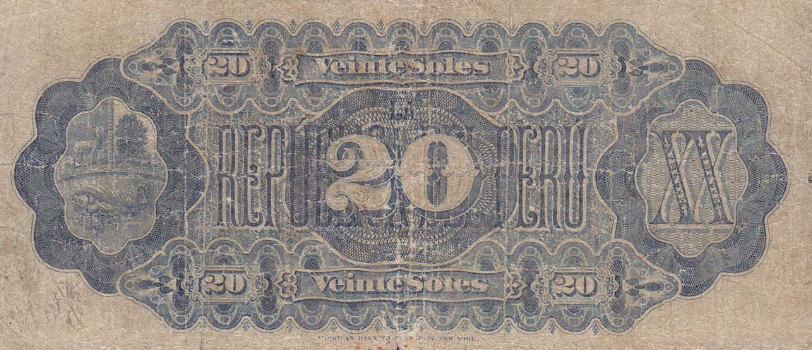 Back of Peru p6: 20 Soles from 1879