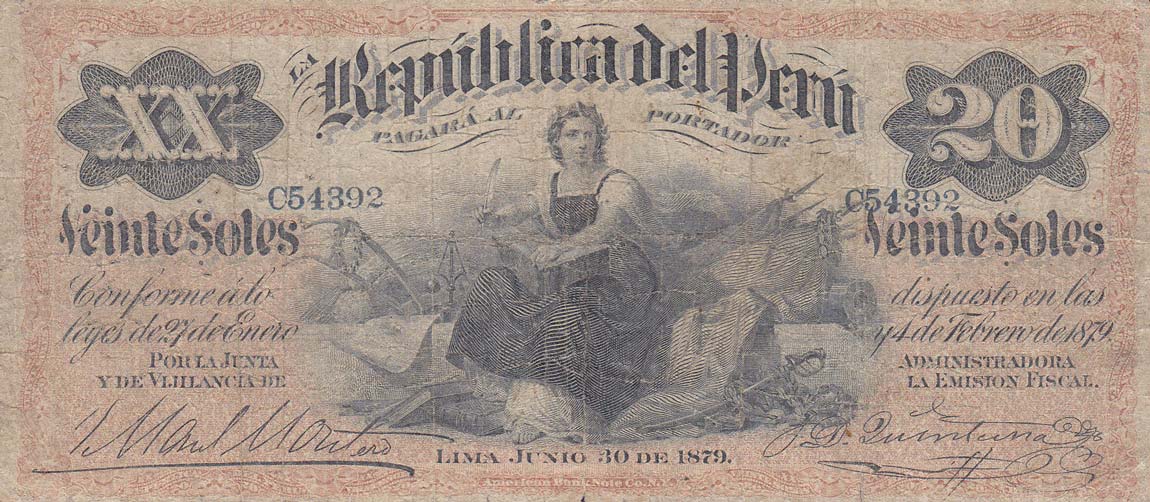 Front of Peru p6: 20 Soles from 1879