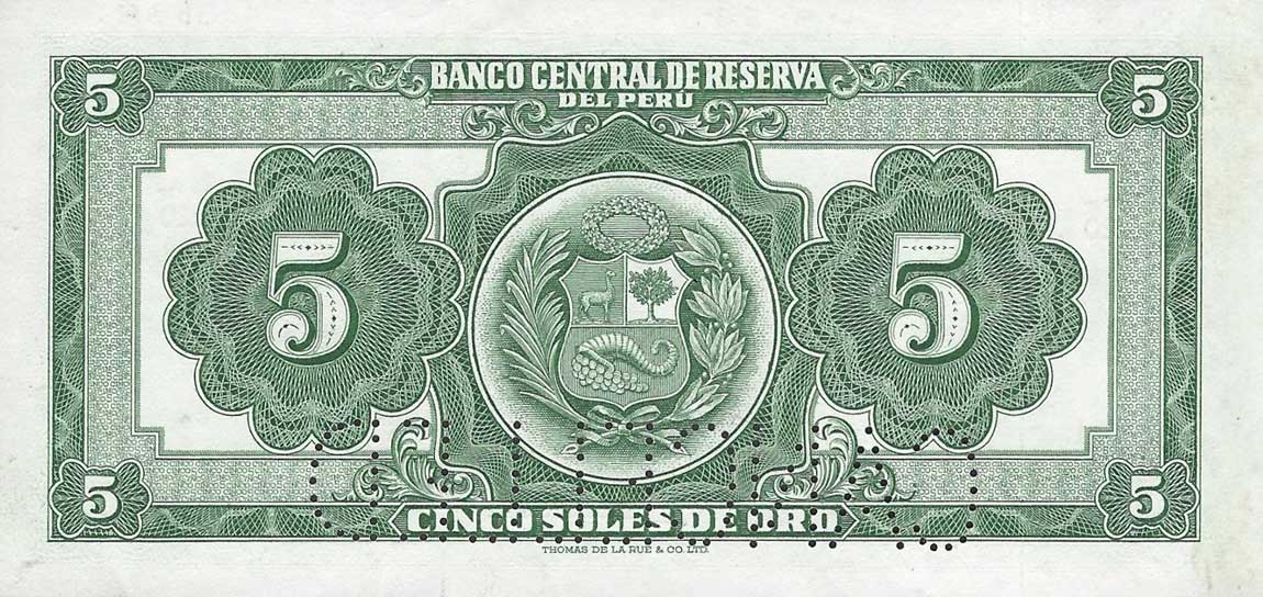 Back of Peru p70s: 5 Soles from 1952