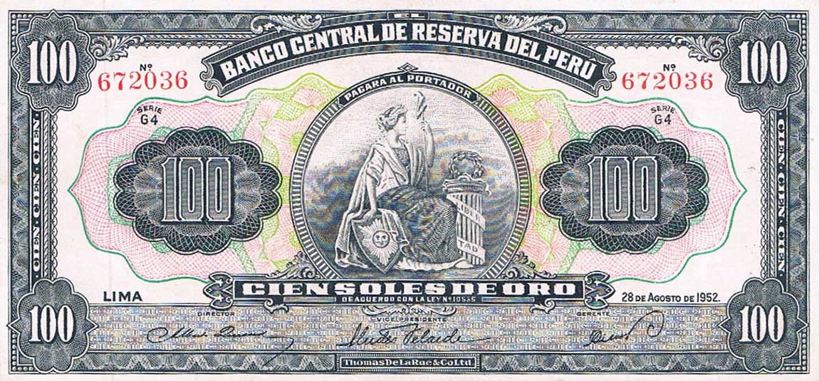 Front of Peru p73: 100 Soles from 1949