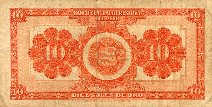 Back of Peru p77: 10 Soles from 1956