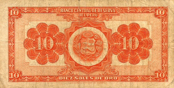 Back of Peru p77: 10 Soles from 1956