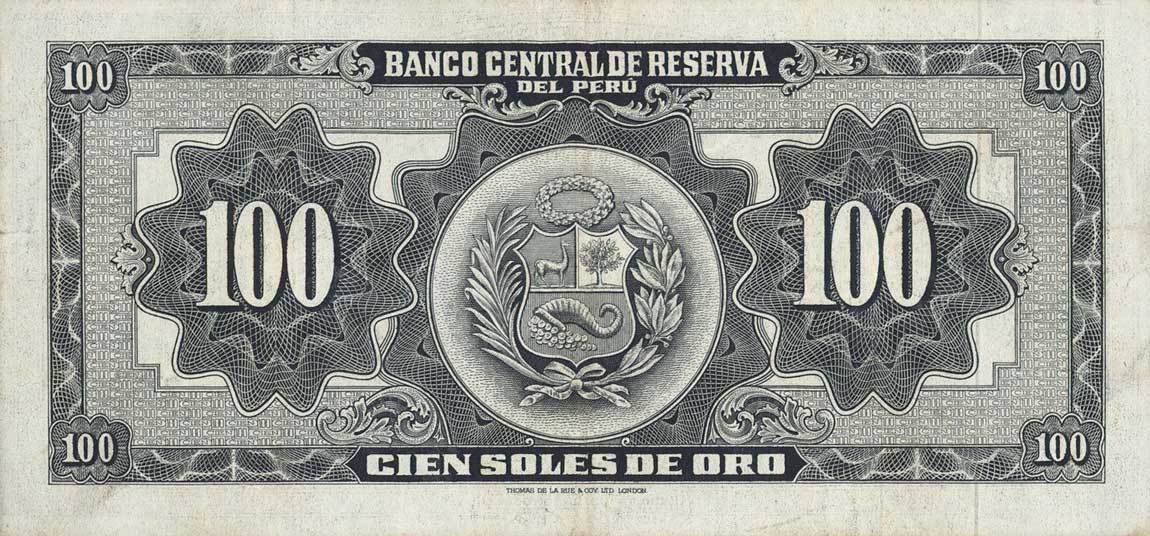 Back of Peru p79a: 100 Soles from 1956
