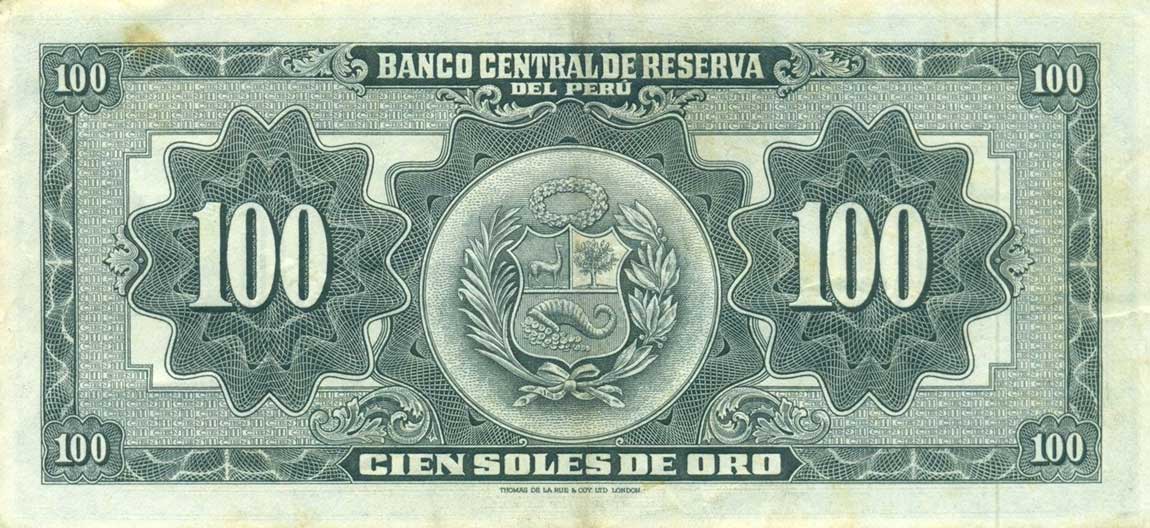 Back of Peru p79b: 100 Soles from 1959