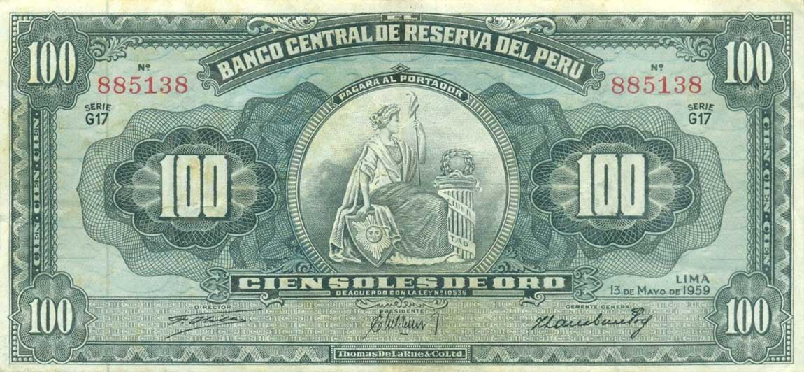 Front of Peru p79b: 100 Soles from 1959