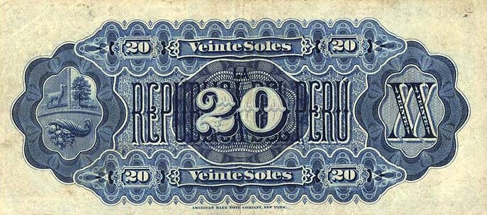 Back of Peru p7a: 20 Soles from 1879