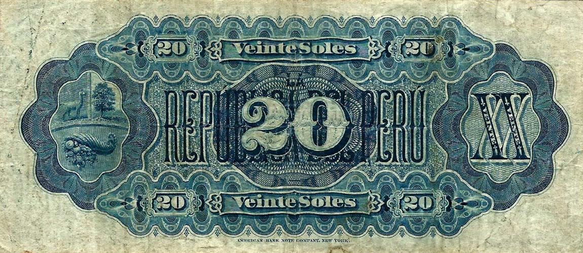 Back of Peru p7b: 20 Soles from 1879