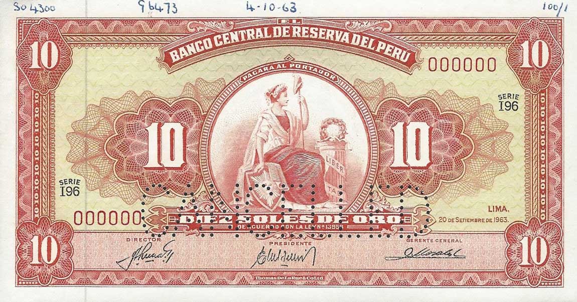 Front of Peru p82As: 10 Soles from 1960