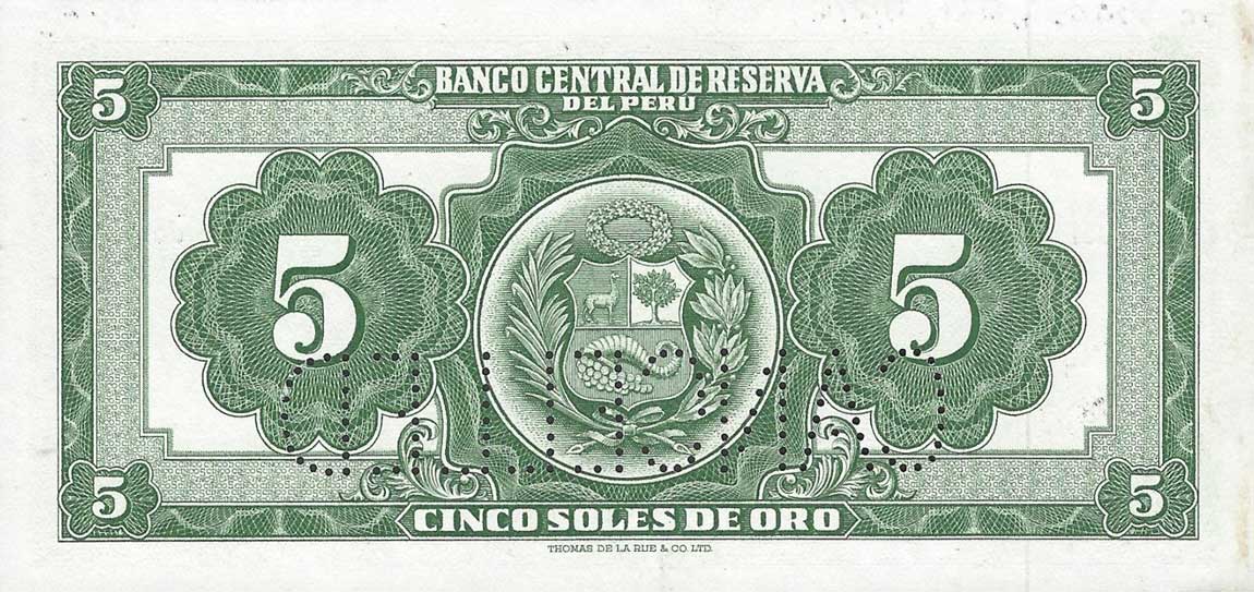Back of Peru p83s: 5 Soles de Oro from 1962
