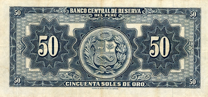 Back of Peru p85a: 50 Soles de Oro from 1962