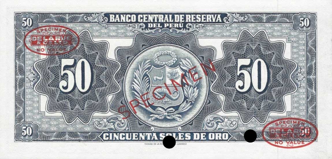 Back of Peru p85s: 50 Soles de Oro from 1962
