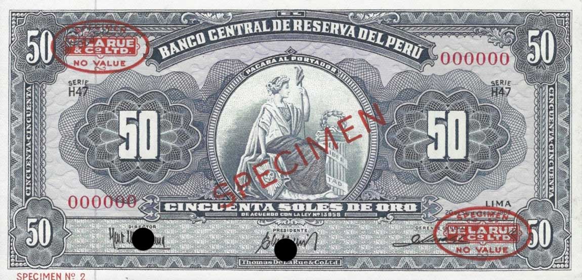 Front of Peru p85s: 50 Soles de Oro from 1962