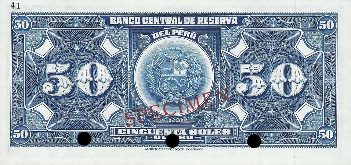 Back of Peru p89s: 50 Soles de Oro from 1965