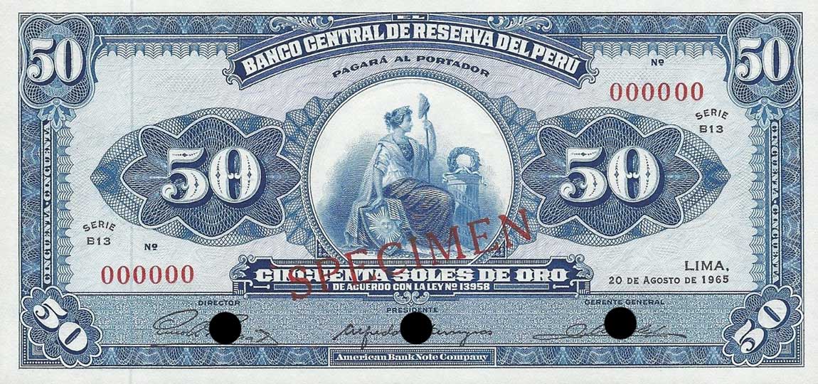 Front of Peru p89s: 50 Soles de Oro from 1965