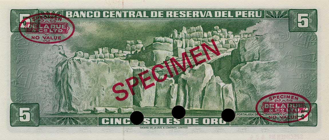 Back of Peru p92s: 5 Soles de Oro from 1968