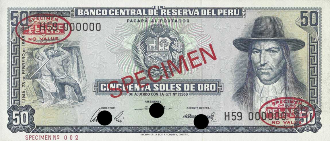 Front of Peru p94s: 50 Soles de Oro from 1968