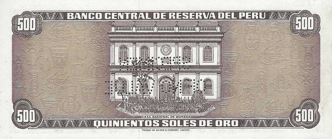 Back of Peru p97s: 500 Soles de Oro from 1968