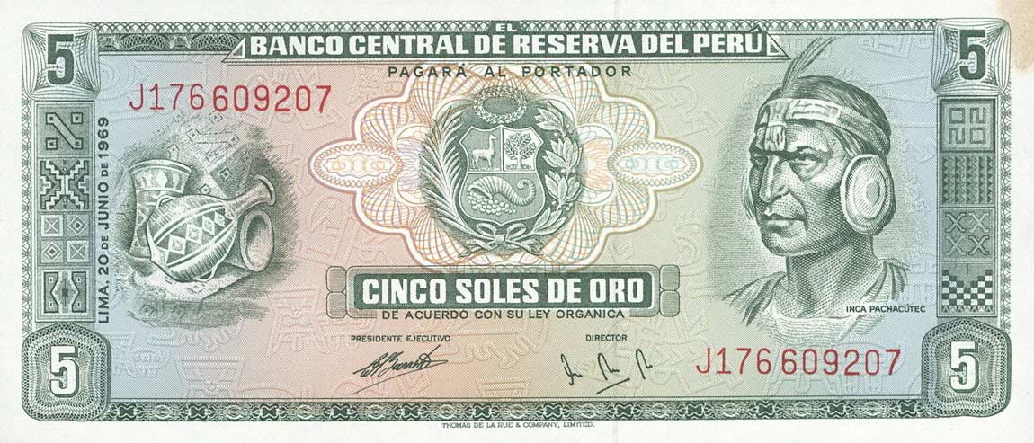 Front of Peru p99a: 5 Soles de Oro from 1969