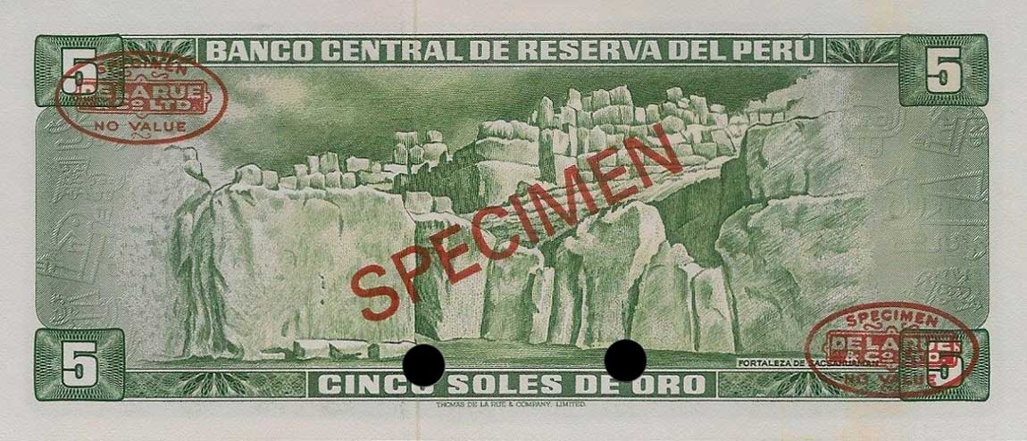 Back of Peru p99s: 5 Soles de Oro from 1969