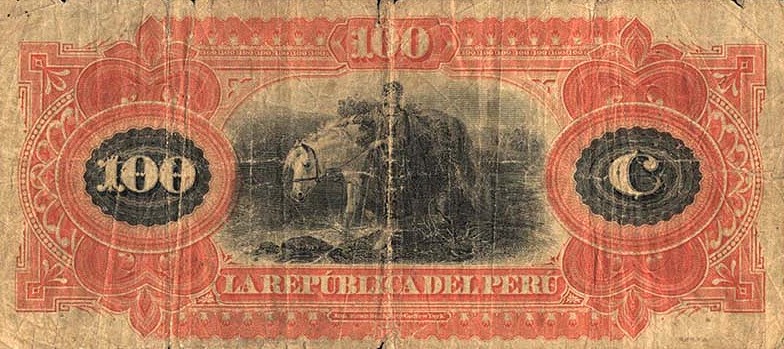 Back of Peru p9: 100 Soles from 1879