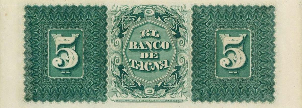Back of Peru pS384r: 5 Soles from 1870