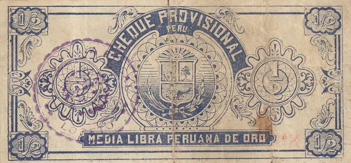Back of Peru pS605: 0.5 Libra from 1921