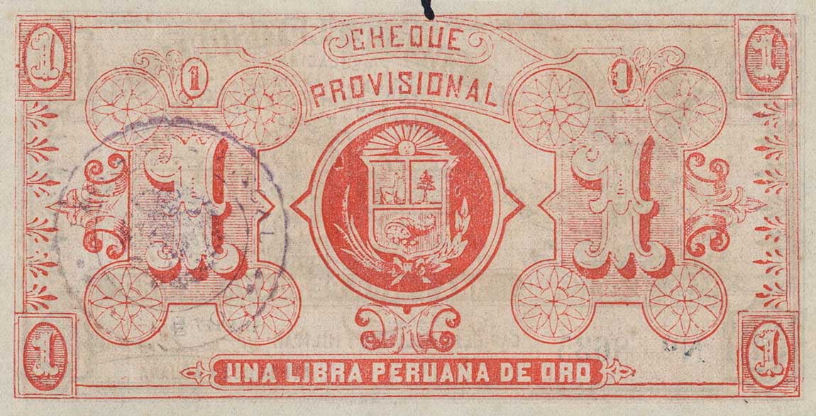 Back of Peru pS606b: 1 Libra from 1921