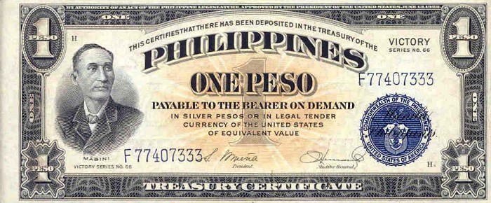 Front of Philippines p117a: 1 Peso from 1949