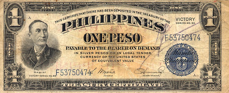 Front of Philippines p117c: 1 Peso from 1949