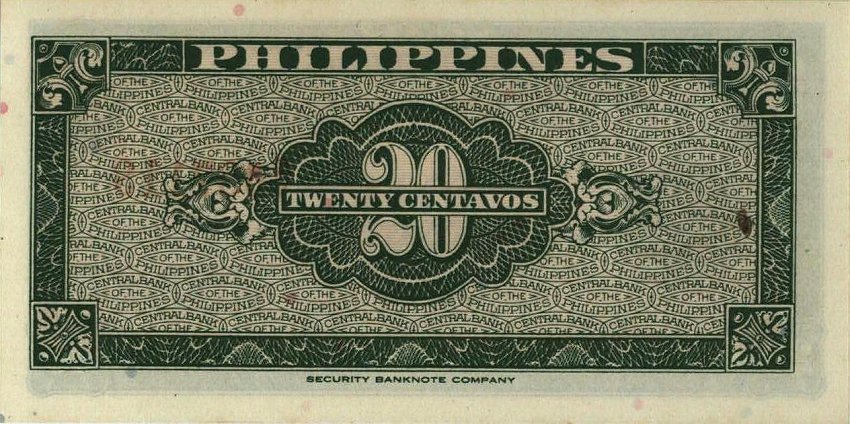Back of Philippines p129a: 20 Centavos from 1949