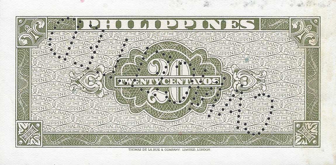 Back of Philippines p130s1: 20 Centavos from 1949