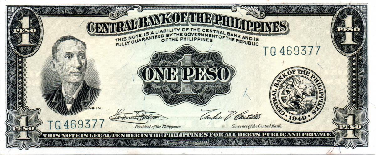 Front of Philippines p133g: 1 Peso from 1949