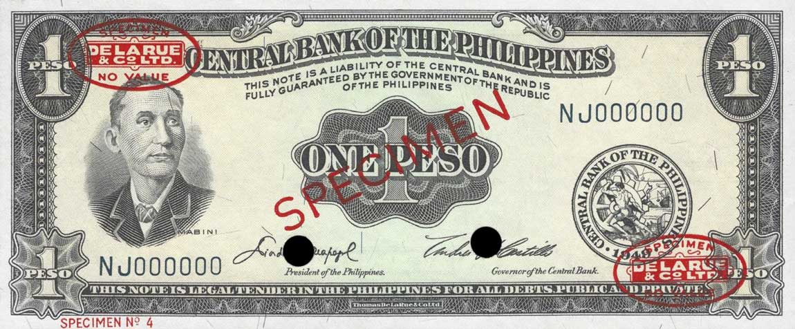 Front of Philippines p133s5: 1 Peso from 1949