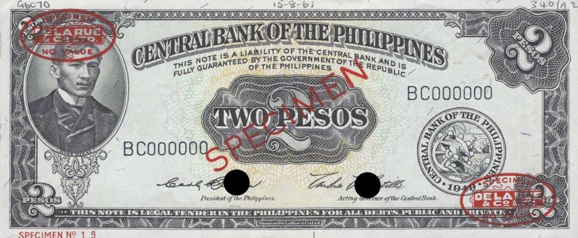 Front of Philippines p134s4: 2 Pesos from 1949