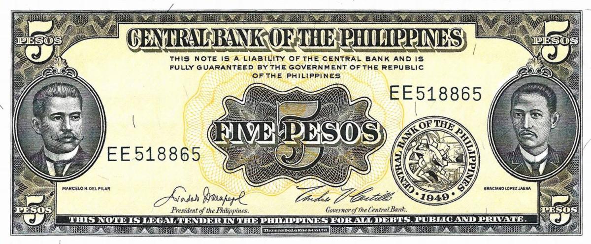 Front of Philippines p135a: 5 Pesos from 1949