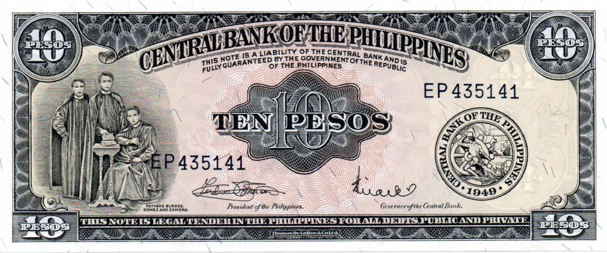 Front of Philippines p136f: 10 Pesos from 1949