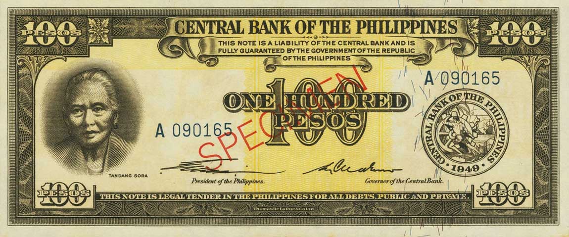 Front of Philippines p139s: 100 Pesos from 1949