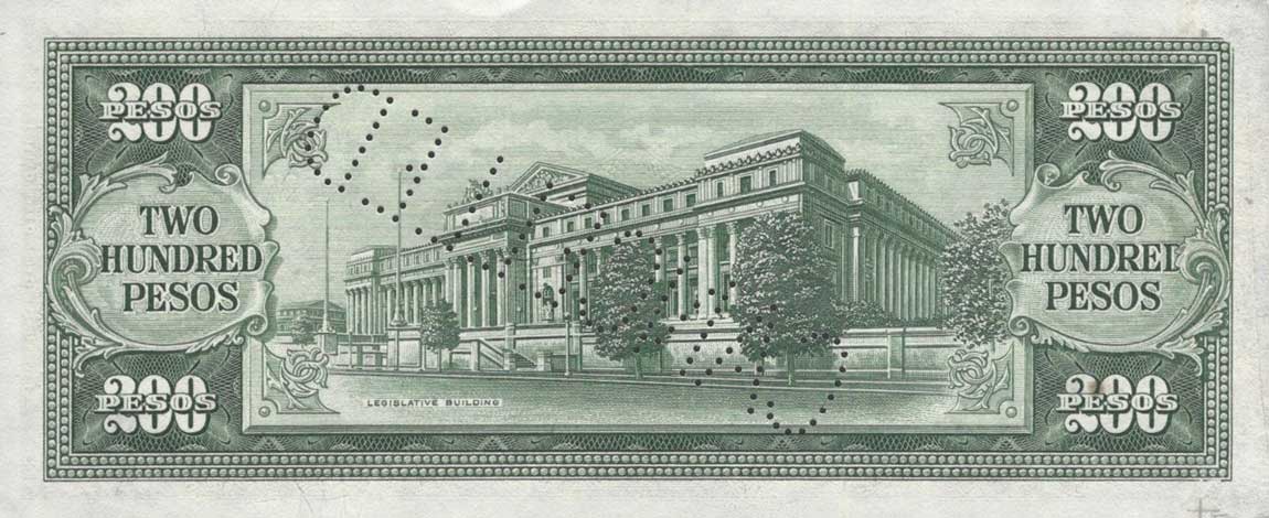 Back of Philippines p140s: 200 Pesos from 1949