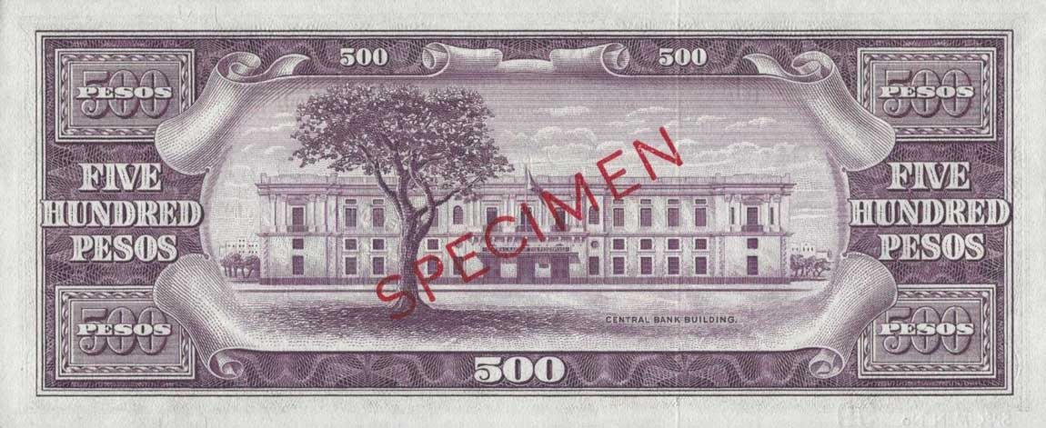 Back of Philippines p141s: 500 Pesos from 1949