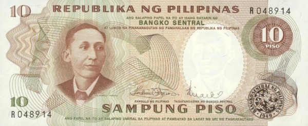 Front of Philippines p144b: 10 Piso from 1969