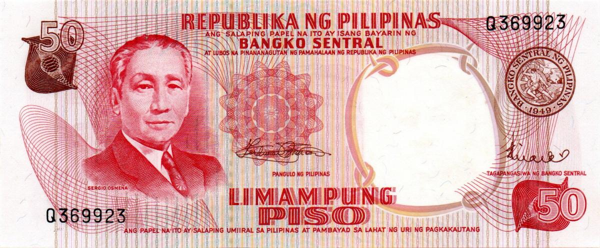 Front of Philippines p146b: 50 Piso from 1969