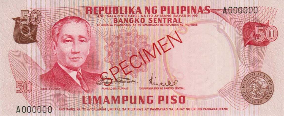 Front of Philippines p146s2: 50 Piso from 1969