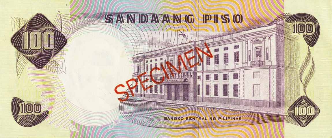 Back of Philippines p147s3: 100 Piso from 1969