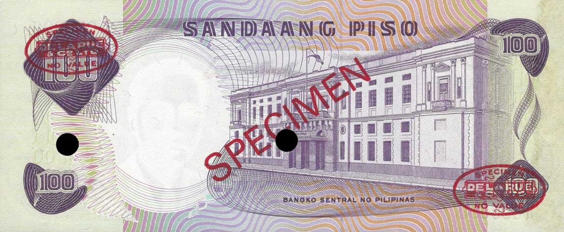 Back of Philippines p147s4: 100 Piso from 1969