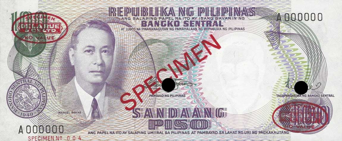 Front of Philippines p147s4: 100 Piso from 1969